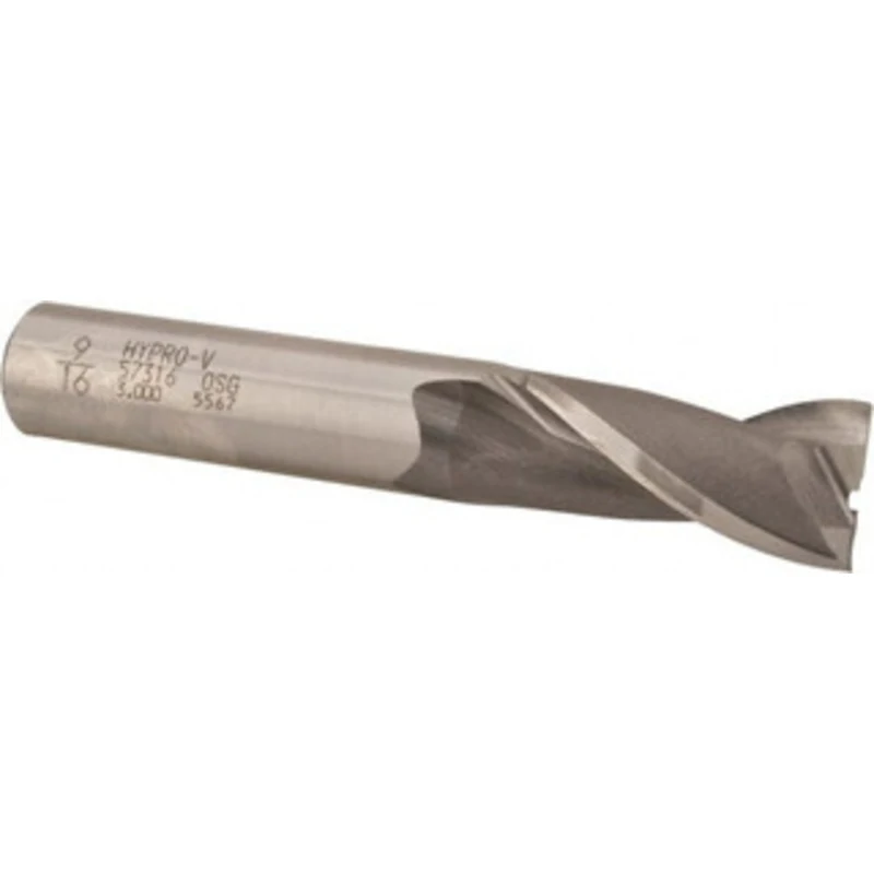 OSG 9/16, 1-1/8 LOC, 1/2 Shank Diam, 3-1/8 OAL, 2 Flute, Vanadium High Speed Steel Square End Mill Single End, Uncoat...